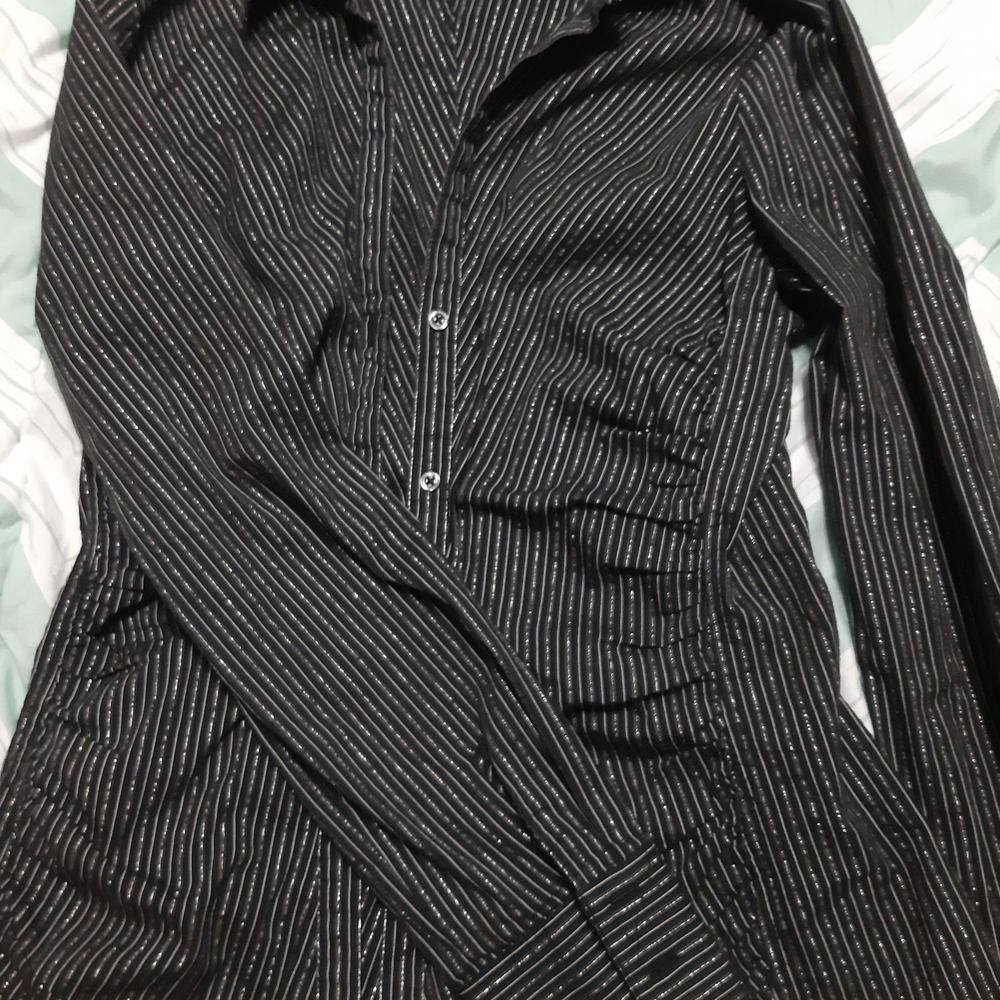 Express Black Pinstripe Dress Shirt with Subtle White Stripes - Picture 3 of 3